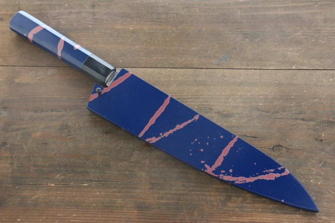 Sakai Takayuki AUS10 ดามัสกัส 45 ชั้น ลายค้อนตี มีดกิวโตะ Gyuto มีดทำครัวญี่ปุ่น 240mm ด้ามเคลือบสีน้ำเงิน มีฝัก (ปลอก) มีด