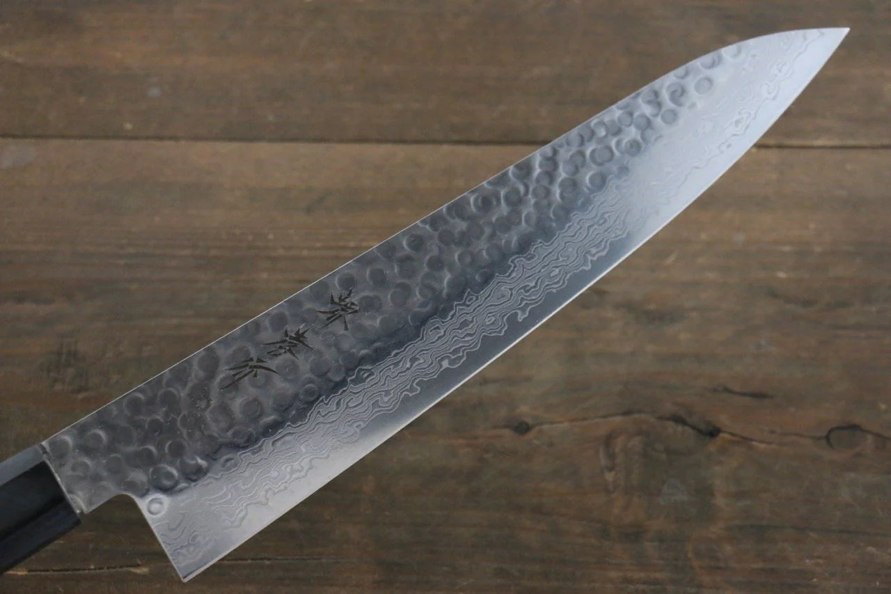 Sakai Takayuki AUS10 ดามัสกัส 45 ชั้น ลายค้อนตี มีดกิวโตะ Gyuto มีดทำครัวญี่ปุ่น 240mm ด้ามเคลือบสีน้ำเงิน มีฝัก (ปลอก) มีด