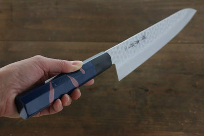 Sakai Takayuki AUS10 ดามัสกัส 45 ชั้น ลายค้อนตี มีดกิวโตะ Gyuto มีดทำครัวญี่ปุ่น 240mm ด้ามเคลือบสีน้ำเงิน มีฝัก (ปลอก) มีด