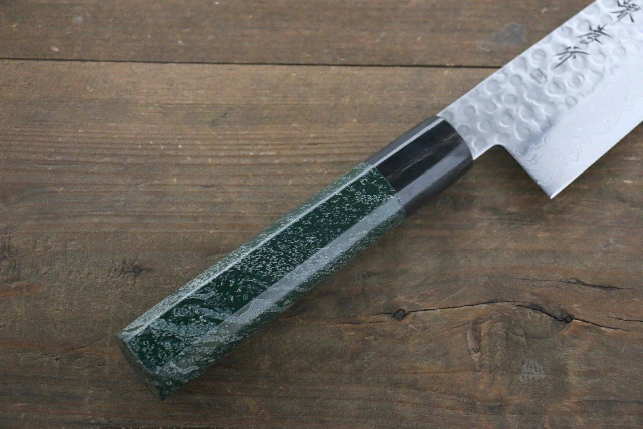 Sakai Takayuki AUS10 ดามัสกัส 45 ชั้น ลายค้อนตี มีดกิวโตะ Gyuto มีดทำครัวญี่ปุ่น 240mm ด้ามเคลือบสีเขียว มีฝัก (ปลอก) มีด
