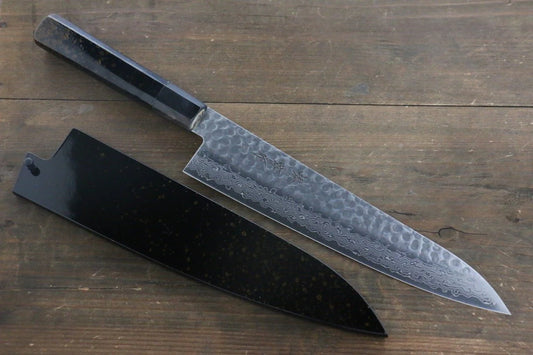 Sakai Takayuki AUS10 ดามัสกัส 45 ชั้น ลายค้อนตี มีดกิวโตะ Gyuto มีดทำครัวญี่ปุ่น 240mm ด้ามเคลือบสีทอง มีฝัก (ปลอก) มีด