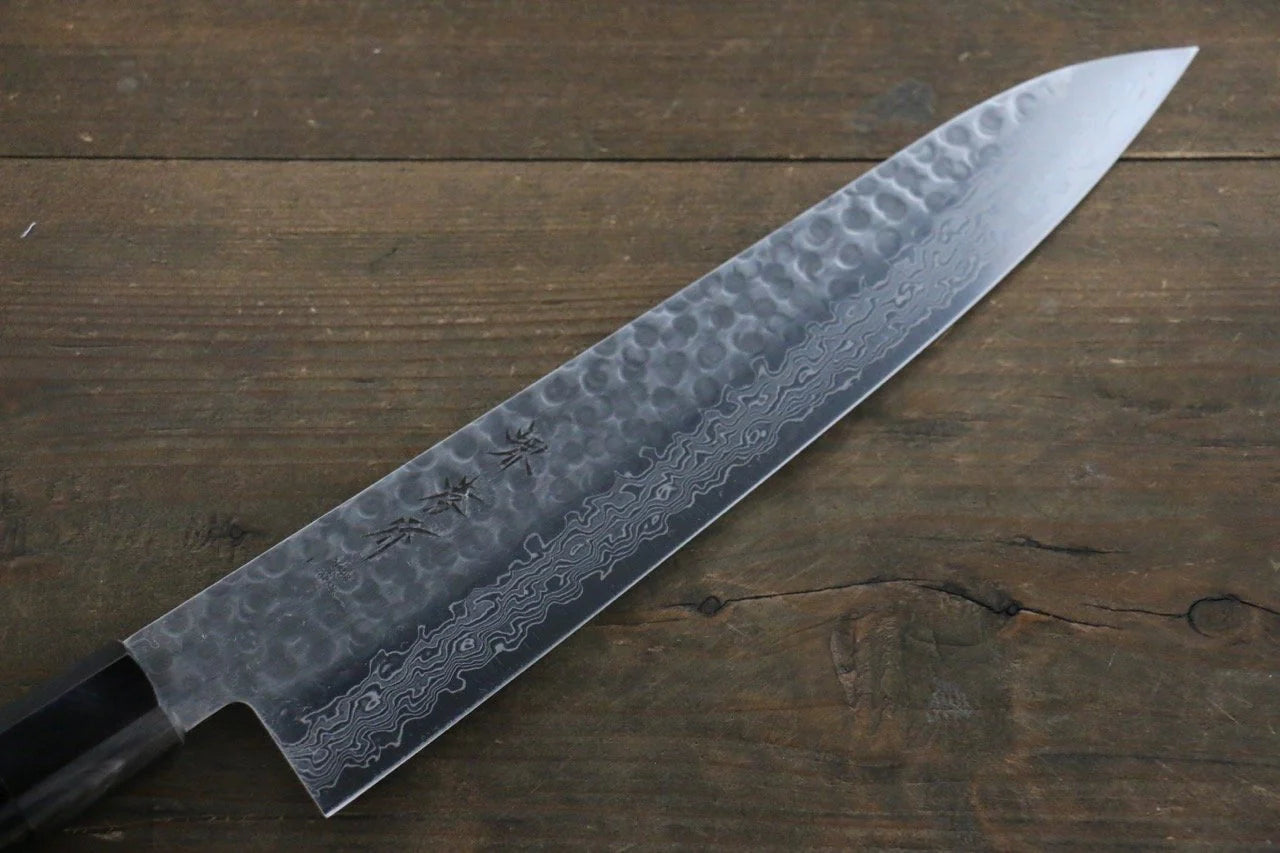 Sakai Takayuki AUS10 ดามัสกัส 45 ชั้น ลายค้อนตี มีดกิวโตะ Gyuto มีดทำครัวญี่ปุ่น 240mm ด้ามเคลือบสีทอง มีฝัก (ปลอก) มีด