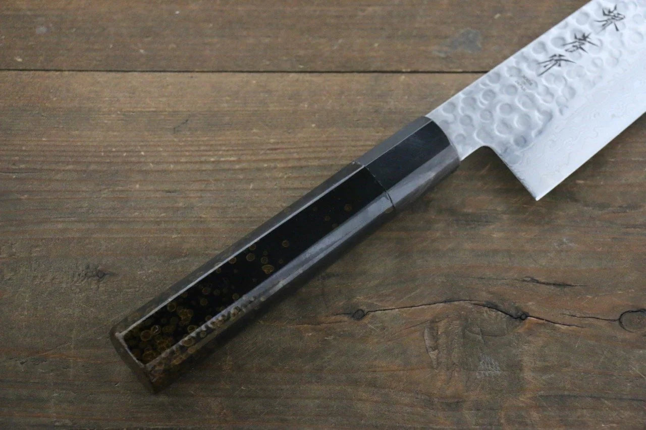 Sakai Takayuki AUS10 ดามัสกัส 45 ชั้น ลายค้อนตี มีดกิวโตะ Gyuto มีดทำครัวญี่ปุ่น 240mm ด้ามเคลือบสีทอง มีฝัก (ปลอก) มีด