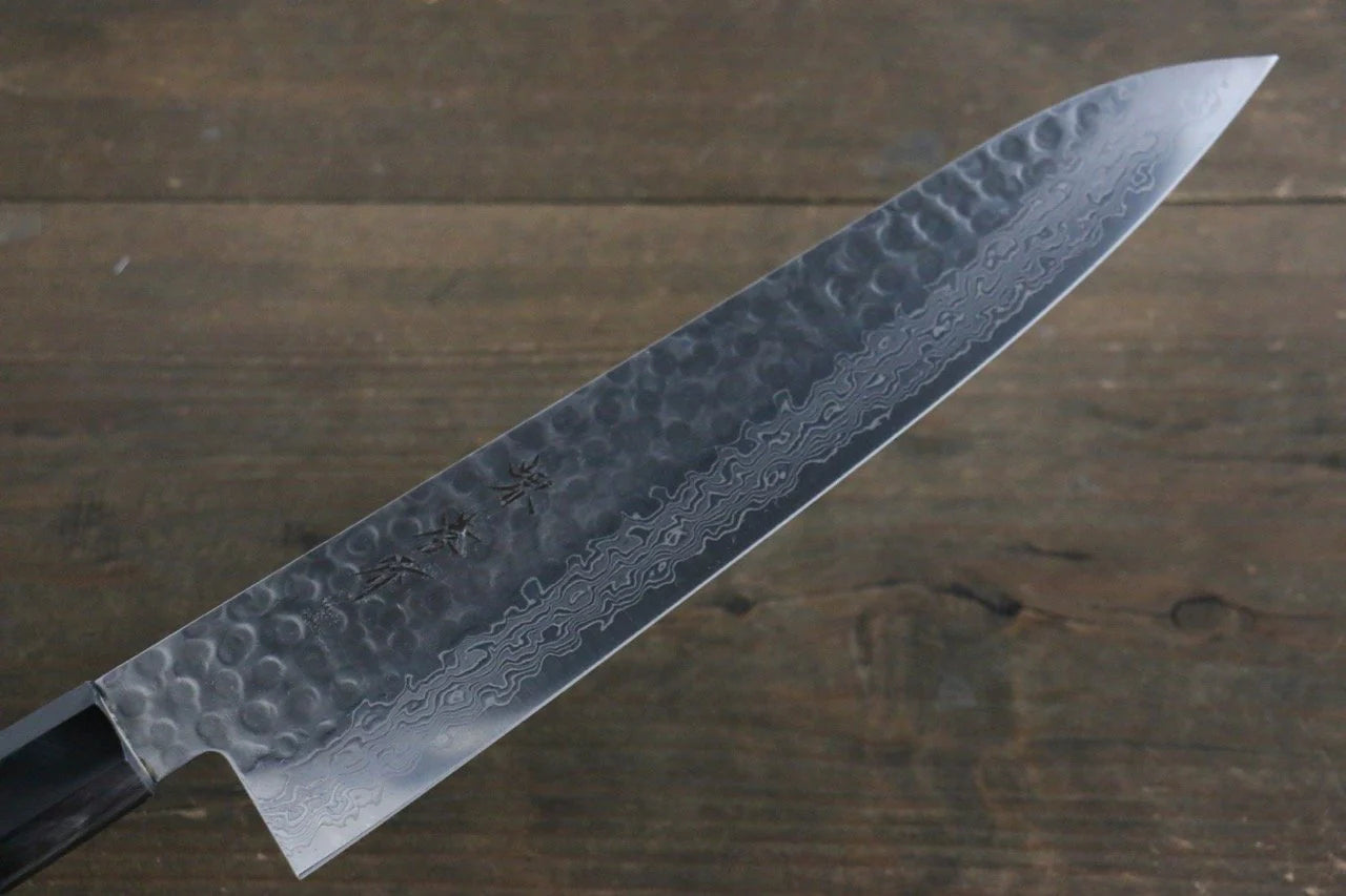 Sakai Takayuki AUS10 ดามัสกัส 45 ชั้น ลายค้อนตี มีดกิวโตะ Gyuto มีดทำครัวญี่ปุ่น 240mm ด้ามเคลือบสีทอง มีฝัก (ปลอก) มีด