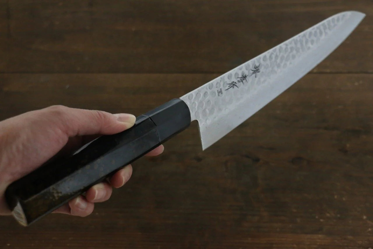 Sakai Takayuki AUS10 ดามัสกัส 45 ชั้น ลายค้อนตี มีดกิวโตะ Gyuto มีดทำครัวญี่ปุ่น 240mm ด้ามเคลือบสีทอง มีฝัก (ปลอก) มีด