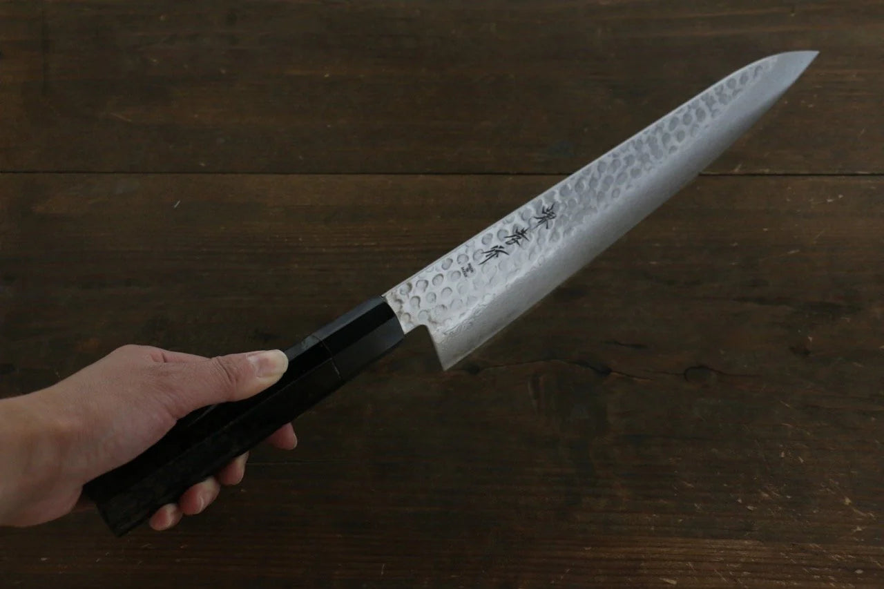 Sakai Takayuki AUS10 ดามัสกัส 45 ชั้น ลายค้อนตี มีดกิวโตะ Gyuto มีดทำครัวญี่ปุ่น 240mm ด้ามเคลือบสีทอง มีฝัก (ปลอก) มีด