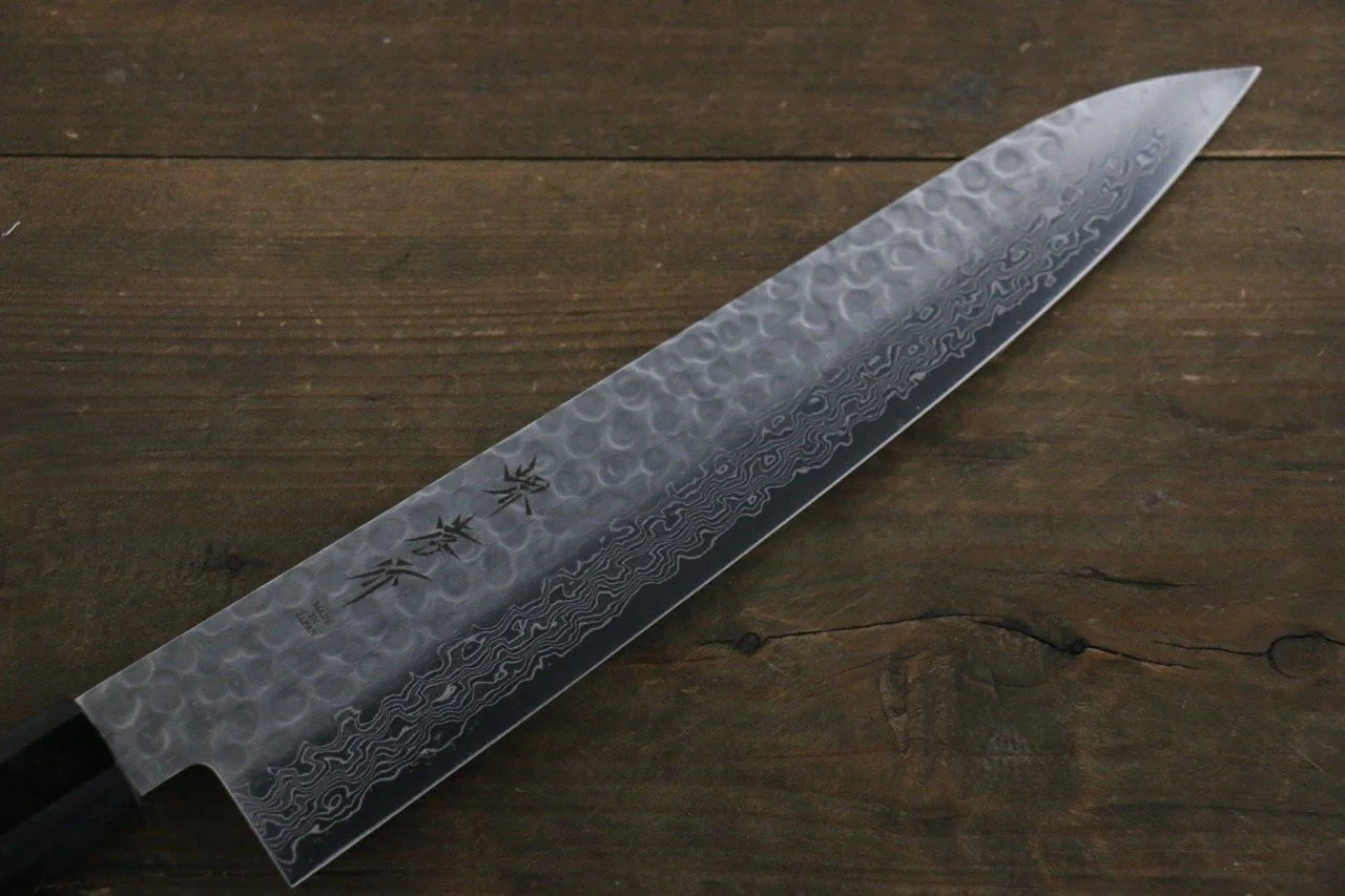 Sakai Takayuki AUS10 ดามัสกัส 45 ชั้น ลายค้อนตี มีดกิวโตะ Gyuto มีดทำครัวญี่ปุ่น 240mm ด้ามเคลือบลายจุดสีเงิน มีฝัก (ปลอก) มีด