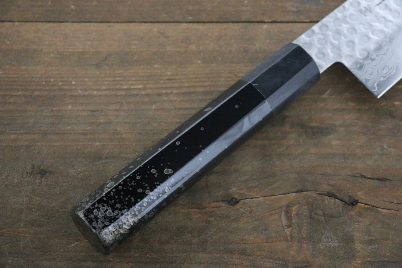Sakai Takayuki AUS10 ดามัสกัส 45 ชั้น ลายค้อนตี มีดกิวโตะ Gyuto มีดทำครัวญี่ปุ่น 240mm ด้ามเคลือบลายจุดสีเงิน มีฝัก (ปลอก) มีด