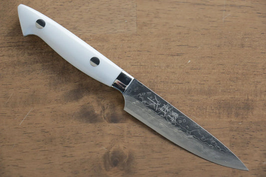 Kazuo Nomura VG10 ดามัสกัส มีดขนาดเล็ก  Petty มีดทำครัวญี่ปุ่น 100mm หินสีขาวด้าม