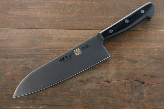 Iseya โมลิบดินัม มีด Santoku มีดทำครัวญี่ปุ่น 180mm ด้ามไม้ Pakka wood สีดำ
