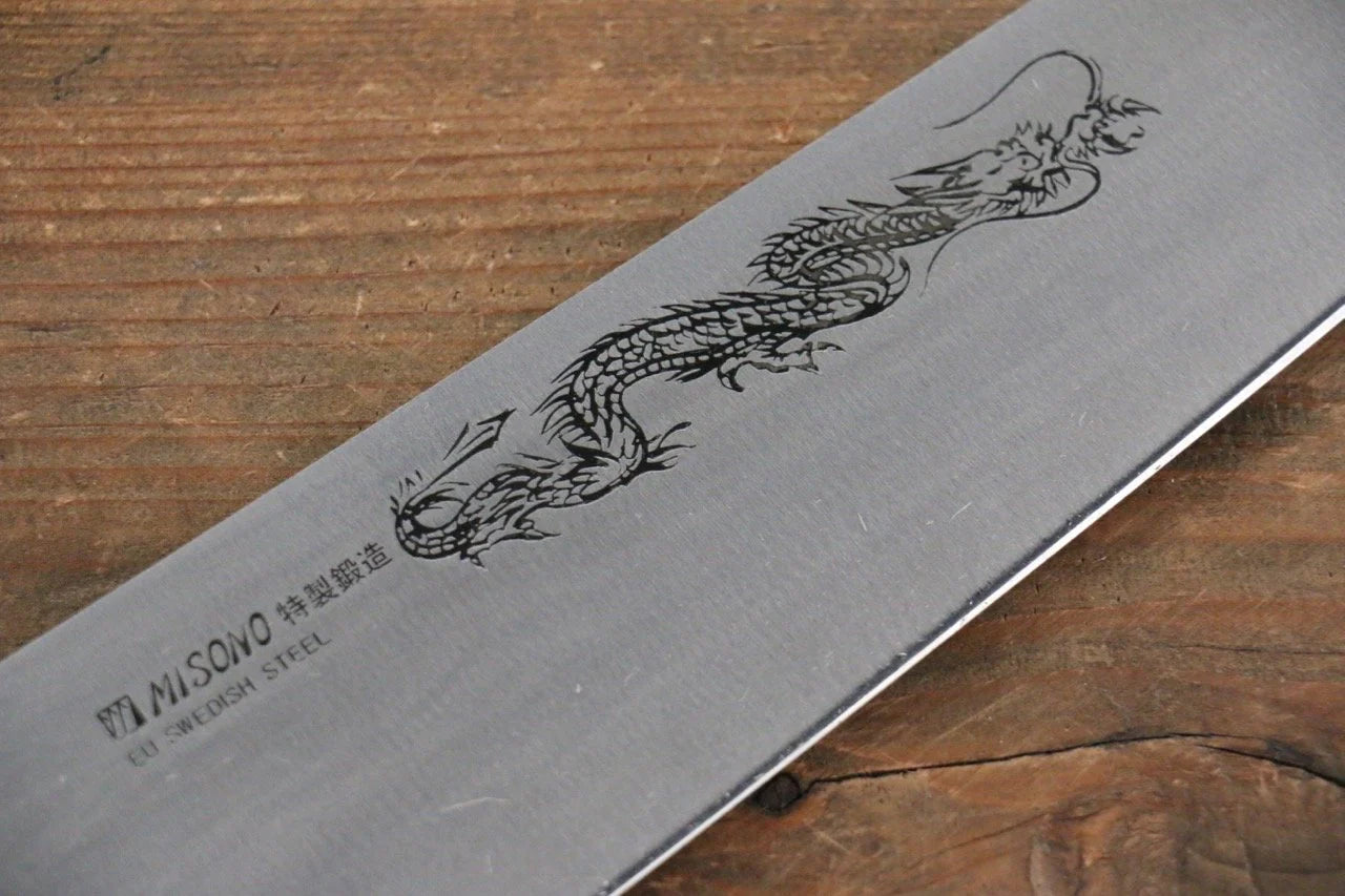 Misono Swedish Steel (เหล็กสวีเดน) สลักลายมังกร มีดกิวโตะ Gyuto มีดทำครัวญี่ปุ่น