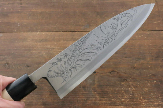 Sakai Takayuki Kasumitogi White Steel (เหล็กกล้าขาว) สลักลายลอบสเตอร์ มีด Deba มีดทำครัวญี่ปุ่น ด้ามต้นเเมกโนเลีย