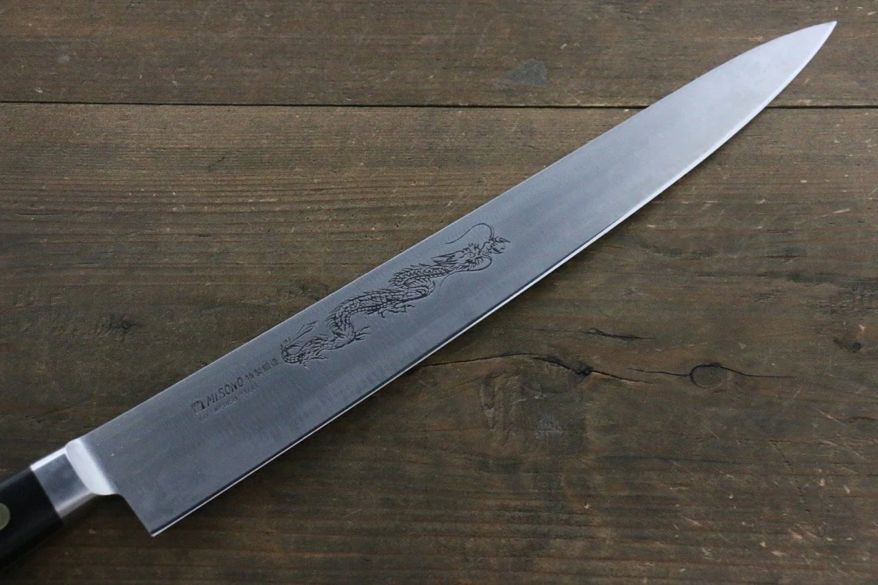 Misono Swedish Steel (เหล็กสวีเดน) สลักลายมังกร มีดเลาะเอ็น Sujihiki มีดทำครัวญี่ปุ่น