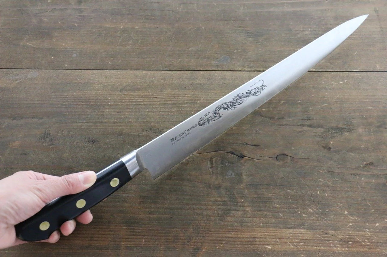 Misono Swedish Steel (เหล็กสวีเดน) สลักลายมังกร มีดเลาะเอ็น Sujihiki มีดทำครัวญี่ปุ่น