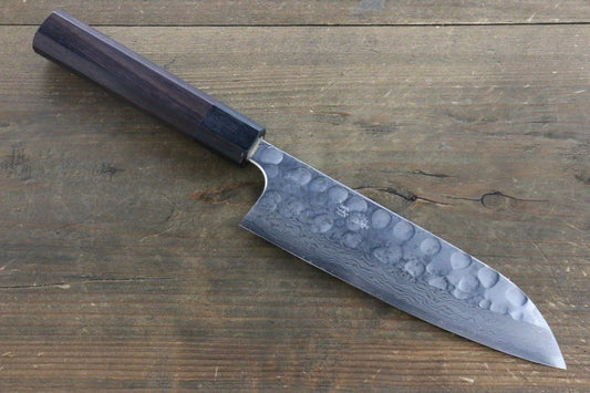 Seisuke Blue Steel (บลูสตีล) No.2 ลายค้อนตี ดามัสกัส มีด Santoku มีดทำครัวญี่ปุ่น 180mm ด้ามไม้พะยูง