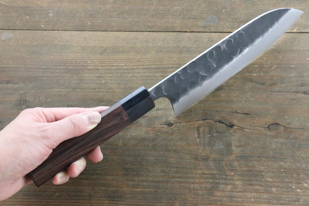 Seisuke Blue Steel (บลูสตีล) No.2 ลายค้อนตี Kurouchi มีด Santoku มีดทำครัวญี่ปุ่น 180mm ด้ามไม้พะยูง