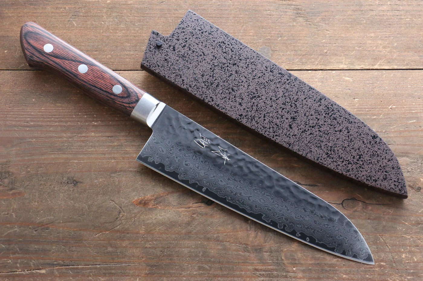 Seisuke VG10 33 ชั้น ดามัสกัส มีด Santoku มีดทำครัวญี่ปุ่น 180mm ด้ามมะฮอกกานี มีฝัก (ปลอก) มีด