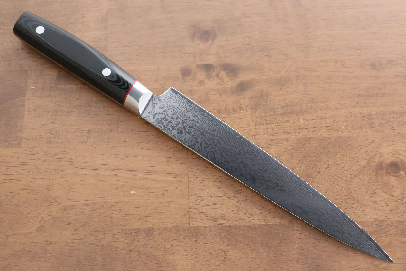 Seisuke VG10 ขัดขึ้นเงากระจก ลายดามัสกัส มีดสไลซ์ มีดทำครัวญี่ปุ่น 210mm ด้าม Micarta ดำ