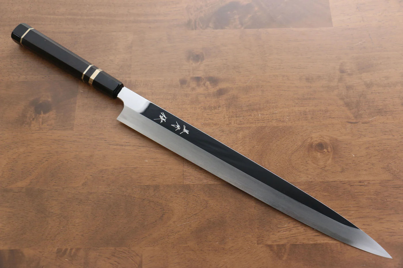 Yu Kurosaki Blue Steel (บลูสตีล) No.2 ขัดขึ้นเงากระจก มีด Yanagiba มีดทำครัวญี่ปุ่น 330mm ด้ามไม้มะเกลือ (ประดับห่วงคู่เขาควาย)
