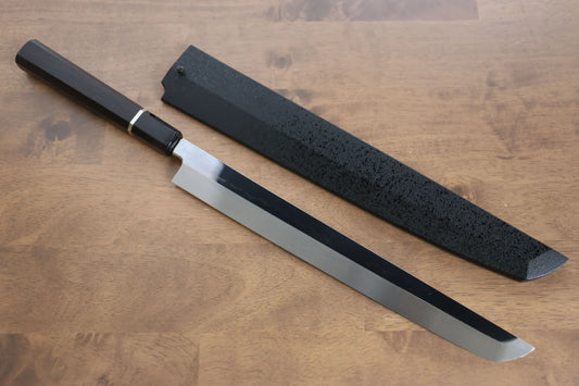 Sakai Takayuki Water Quenching Honyaki White Steel (เหล็กกล้าขาว) No.2 ขัดขึ้นเงากระจก มีด Sakimaru Yanagiba มีดทำครัวญี่ปุ่น 300mm ด้ามไม้มะเกลือ (ประดับห่วง) มีฝัก (ปลอก) มีด