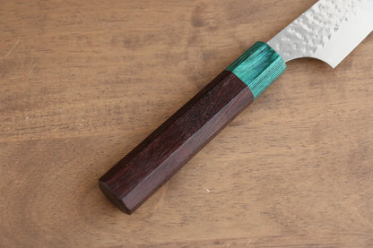 Yu Kurosaki Senko Ei R2/SG2 ลายค้อนตี มีดเลาะเอ็น Sujihiki มีดทำครัวญี่ปุ่น 240mm ด้ามไม้พะยูง (เฟอร์รูล: ไม้ Pakka wood สีเขียว)