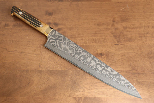 Takeshi Saji VG10 ดามัสกัสดำ มีดกิวโตะ Gyuto มีดทำครัวญี่ปุ่น 270mm ด้ามกระดูกวัวสีน้ำตาล