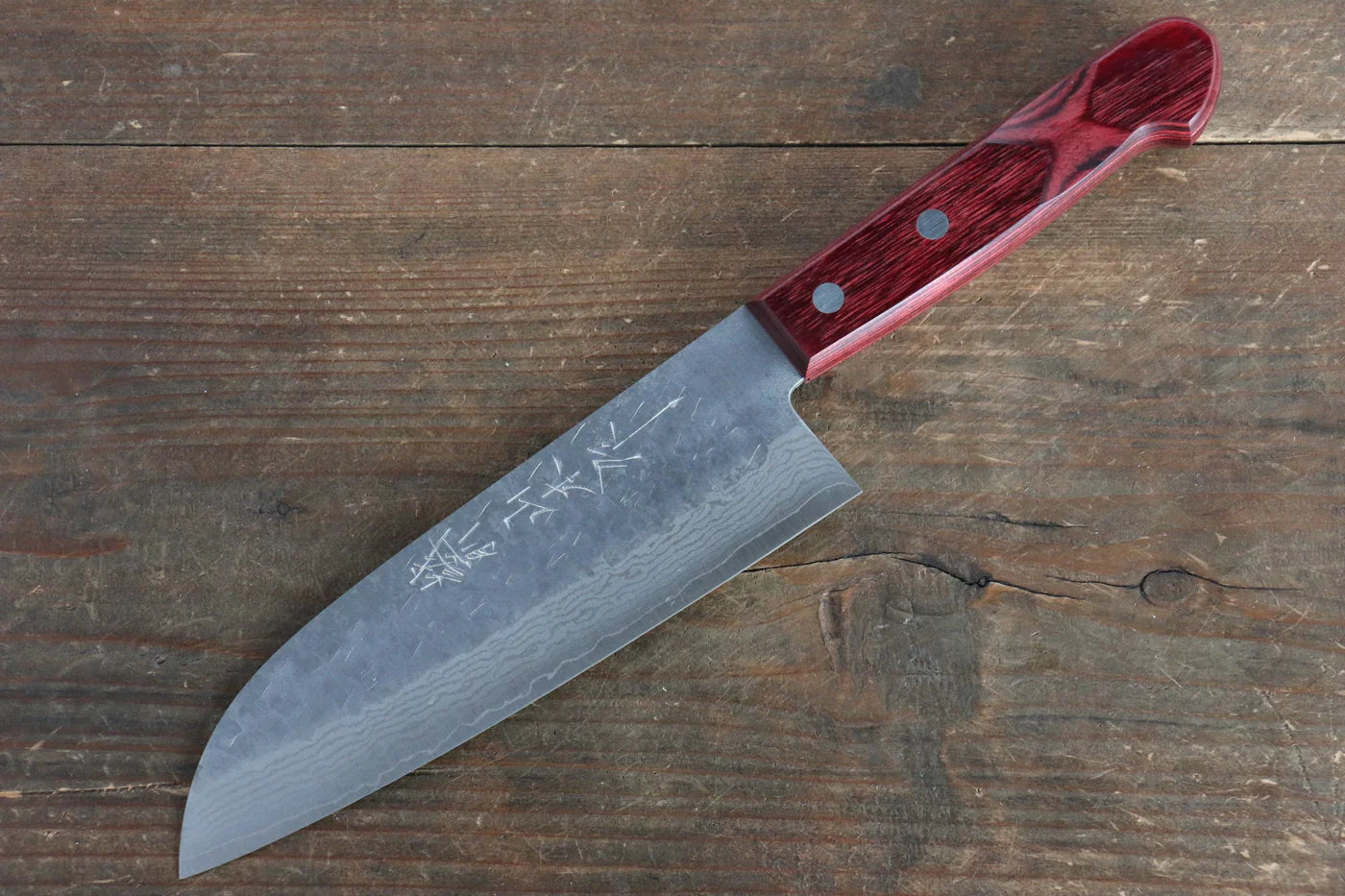 Nao Yamamoto VG10 ดามัสกัส ลายค้อนตี มีด Santoku มีดทำครัวญี่ปุ่น 170mm ด้ามไม้ Pakka wood สีแดง
