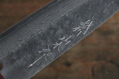 Nao Yamamoto VG10 ดามัสกัส ลายค้อนตี มีด Santoku มีดทำครัวญี่ปุ่น 170mm ด้ามไม้ Pakka wood สีแดง