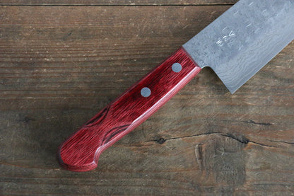 Nao Yamamoto VG10 ดามัสกัส ลายค้อนตี มีด Santoku มีดทำครัวญี่ปุ่น 170mm ด้ามไม้ Pakka wood สีแดง