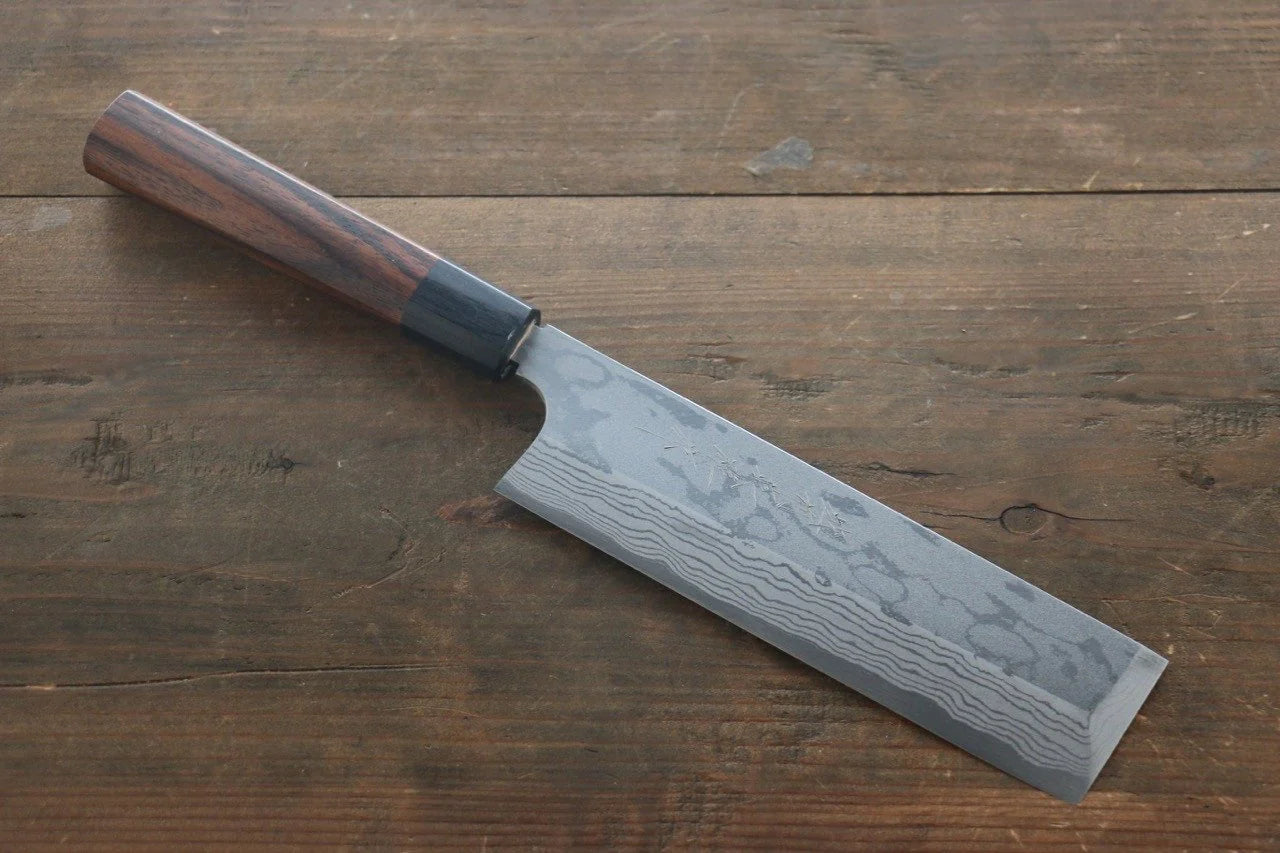 Hideo Kitaoka Blue Steel (บลูสตีล) No.2 ดามัสกัส มีด Usubaทรงสี่เหลี่ยม มีดทำครัวญี่ปุ่น 180mm ด้ามไม้พะยูง