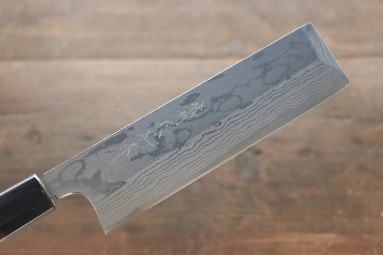 Hideo Kitaoka Blue Steel (บลูสตีล) No.2 ดามัสกัส มีด Usubaทรงสี่เหลี่ยม มีดทำครัวญี่ปุ่น 180mm ด้ามไม้พะยูง
