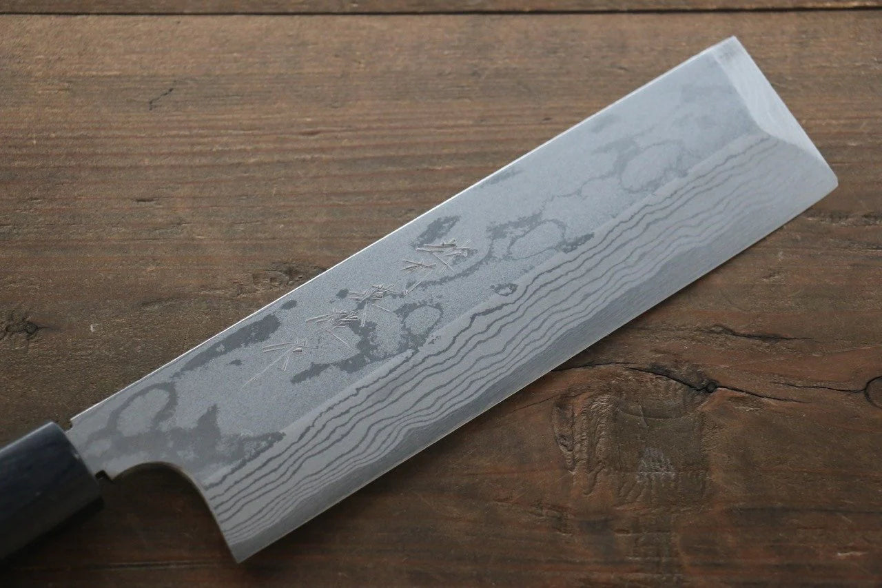 Hideo Kitaoka Blue Steel (บลูสตีล) No.2 ดามัสกัส มีด Usubaทรงสี่เหลี่ยม มีดทำครัวญี่ปุ่น 180mm ด้ามไม้พะยูง