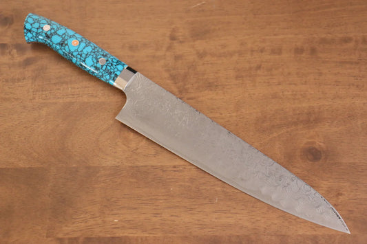 Takeshi Saji R2/SG2 ตัวมีดลายเพชร มีดกิวโตะ Gyuto มีดทำครัวญี่ปุ่น 240mm ด้ามเทอร์คอยซ์สีน้ำเงิน