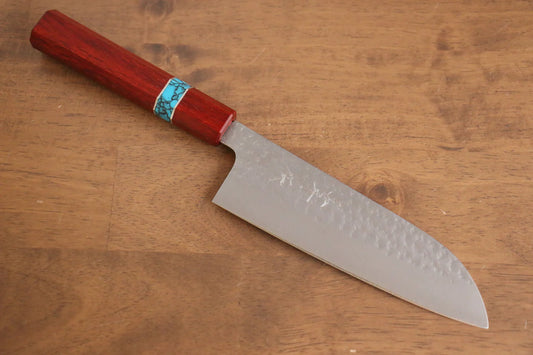 Yu Kurosaki Senko R2/SG2 ลายค้อนตี มีด Santoku มีดทำครัวญี่ปุ่น 165mm ด้ามไม้ประดู่(เฟอร์รูล : เทอร์คอยซ์ประดับห่วง)