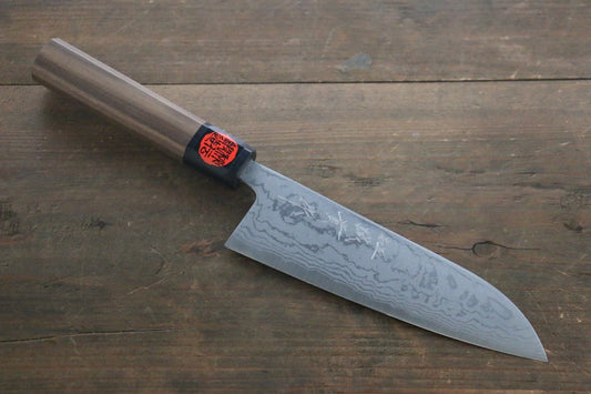 Shigeki Tanaka Blue Steel (บลูสตีล) No.2 ดามัสกัส มีด Santoku มีดทำครัวญี่ปุ่น 165mm ด้ามไม้วอลนัท