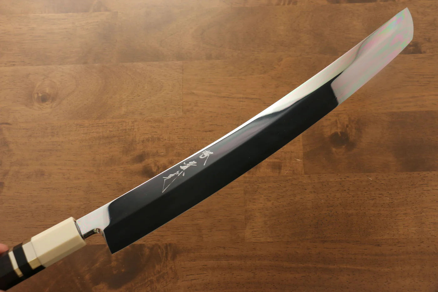 Jikko Silver Steel No.3 (เหล็กเงิน No.3) มีด Sakimaru Yanagiba มีดทำครัวญี่ปุ่น 360mm ด้ามไม้มะเกลือ (ประดับห่วง)
