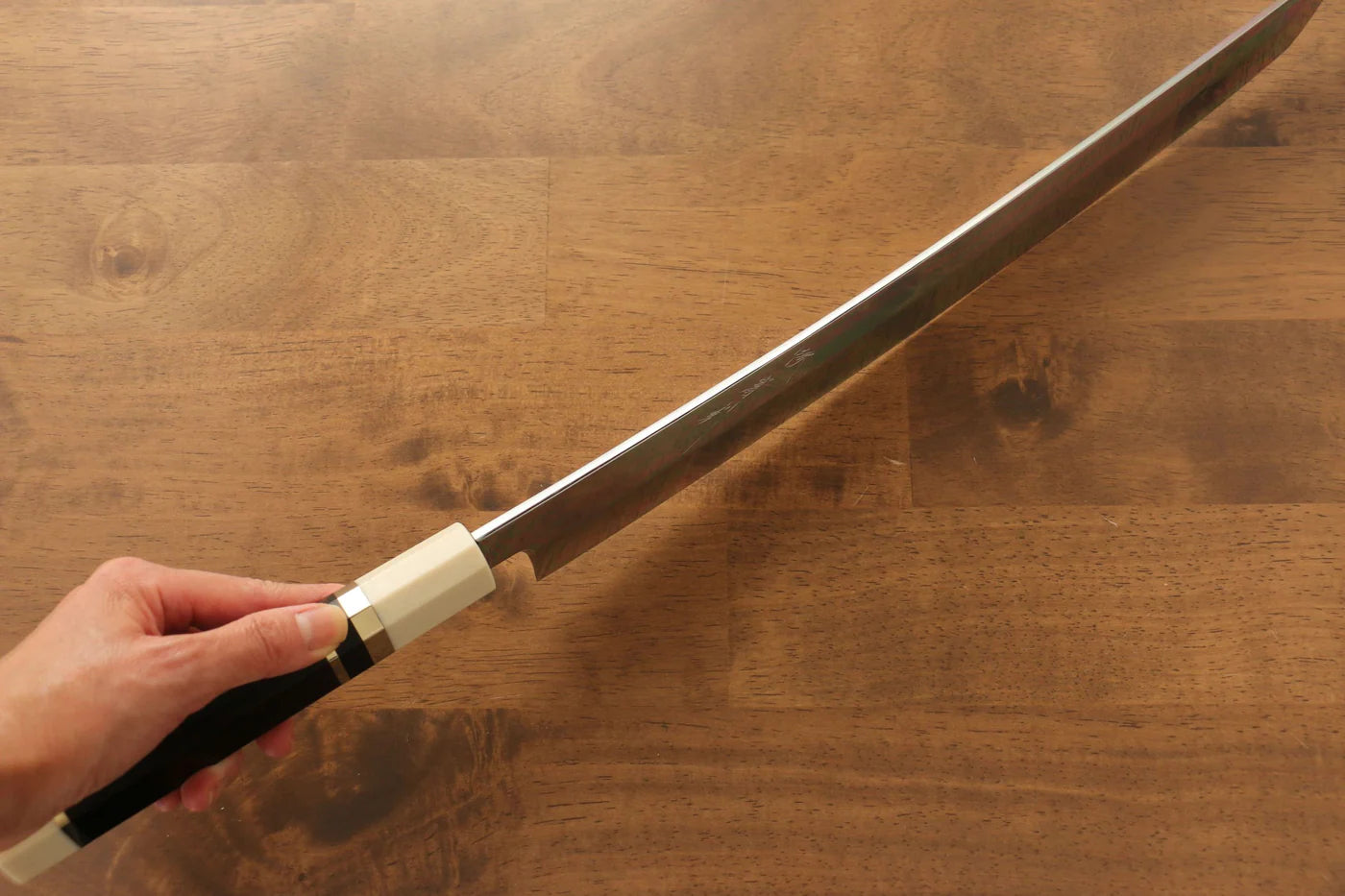 Jikko Silver Steel No.3 (เหล็กเงิน No.3) มีด Sakimaru Yanagiba มีดทำครัวญี่ปุ่น 360mm ด้ามไม้มะเกลือ (ประดับห่วง)