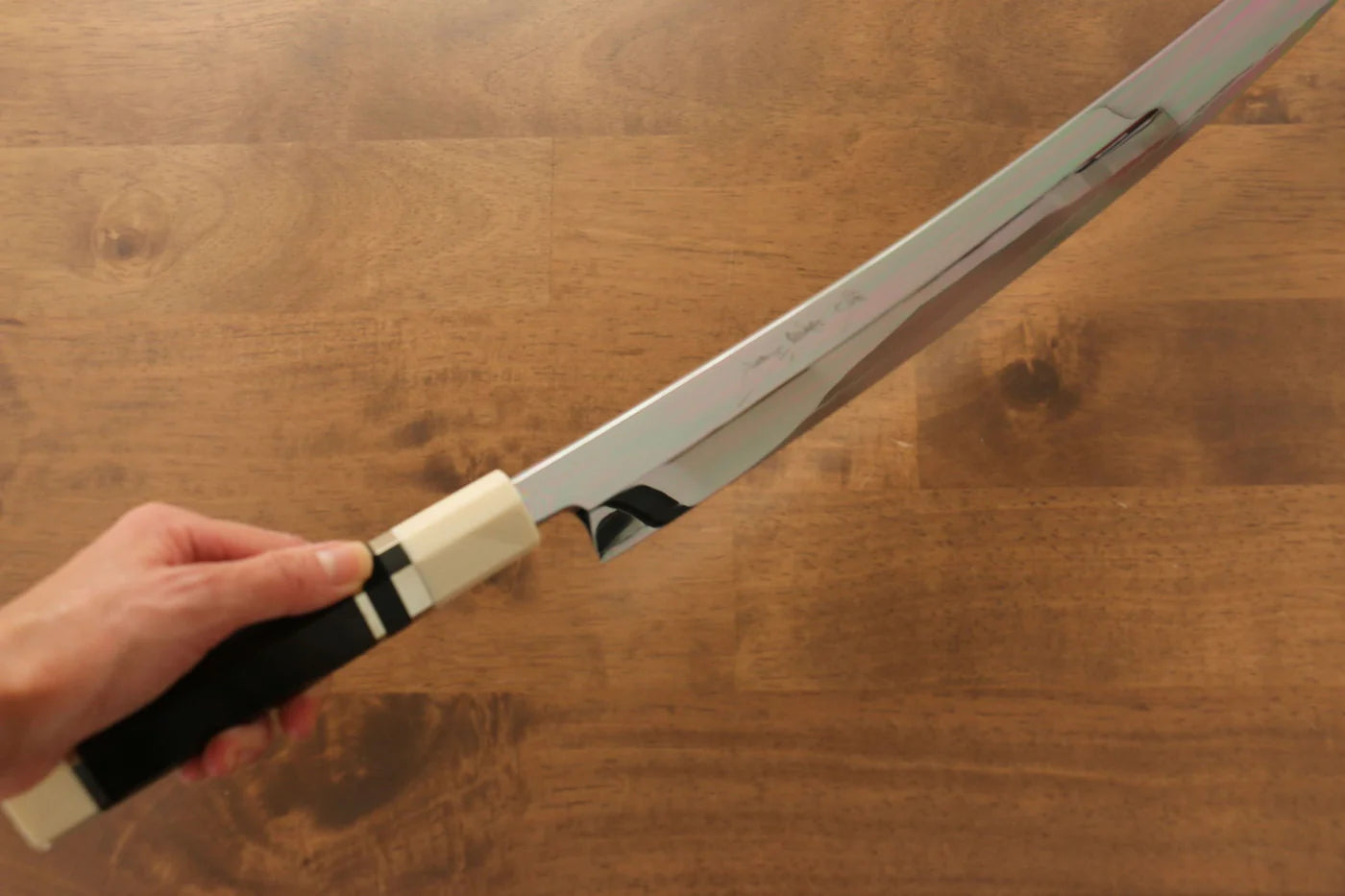 Jikko Silver Steel No.3 (เหล็กเงิน No.3) มีด Sakimaru Yanagiba มีดทำครัวญี่ปุ่น 360mm ด้ามไม้มะเกลือ (ประดับห่วง)