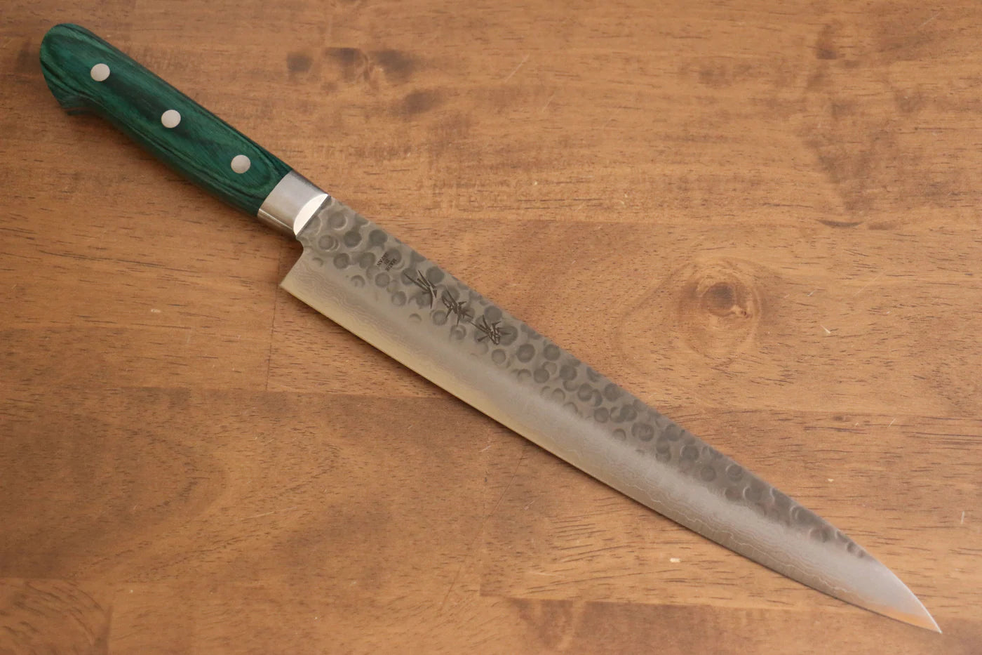 Sakai Takayuki VG10 ดามัสกัส 17 ชั้น มีดเลาะเอ็น Sujihiki มีดทำครัวญี่ปุ่น 240mm ด้ามไม้ Pakka wood เขียว
