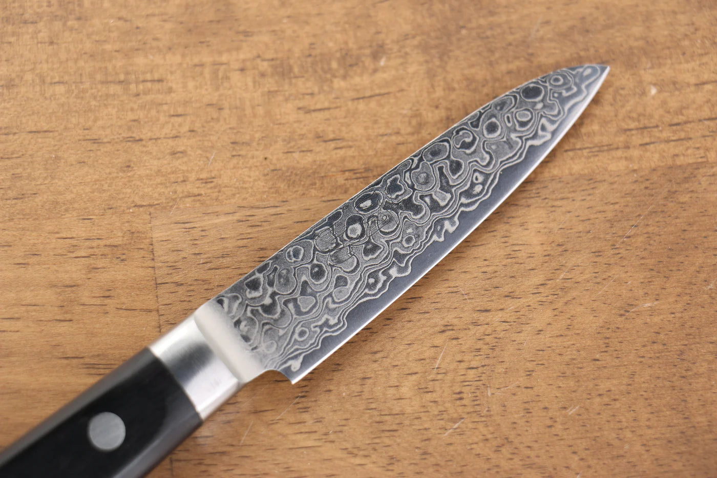 Seisuke Kagami AUS10 ขัดขึ้นเงากระจก ลายดามัสกัส มีดขนาดเล็ก  Petty มีดทำครัวญี่ปุ่น 80mm ด้ามไม้ Pakka wood สีดำ