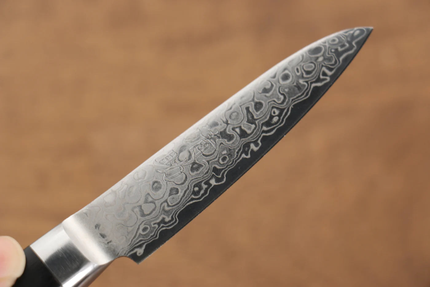 Seisuke Kagami AUS10 ขัดขึ้นเงากระจก ลายดามัสกัส มีดขนาดเล็ก  Petty มีดทำครัวญี่ปุ่น 80mm ด้ามไม้ Pakka wood สีดำ