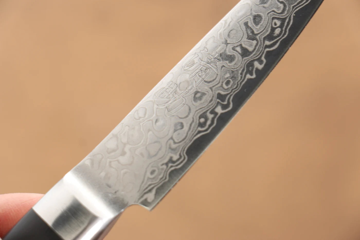 Seisuke Kagami AUS10 ขัดขึ้นเงากระจก ลายดามัสกัส มีดขนาดเล็ก  Petty มีดทำครัวญี่ปุ่น 80mm ด้ามไม้ Pakka wood สีดำ