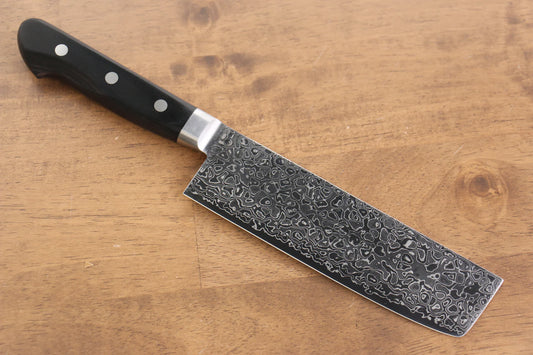 Seisuke Kagami AUS10 ขัดขึ้นเงากระจก ลายดามัสกัส มีดหั่นผัก Nakiri มีดทำครัวญี่ปุ่น 170mm ด้ามไม้ Pakka wood สีดำ