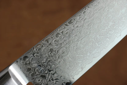 Seisuke Mokusei ZA-18 ขัดขึ้นเงากระจก ลายดามัสกัส มีด Santoku มีดทำครัวญี่ปุ่น 170mm ด้ามไม้ Pakka wood สีน้ำตาล
