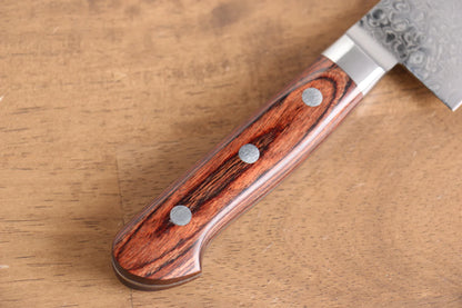 Seisuke Mokusei ZA-18 ขัดขึ้นเงากระจก ลายดามัสกัส มีด Santoku มีดทำครัวญี่ปุ่น 170mm ด้ามไม้ Pakka wood สีน้ำตาล