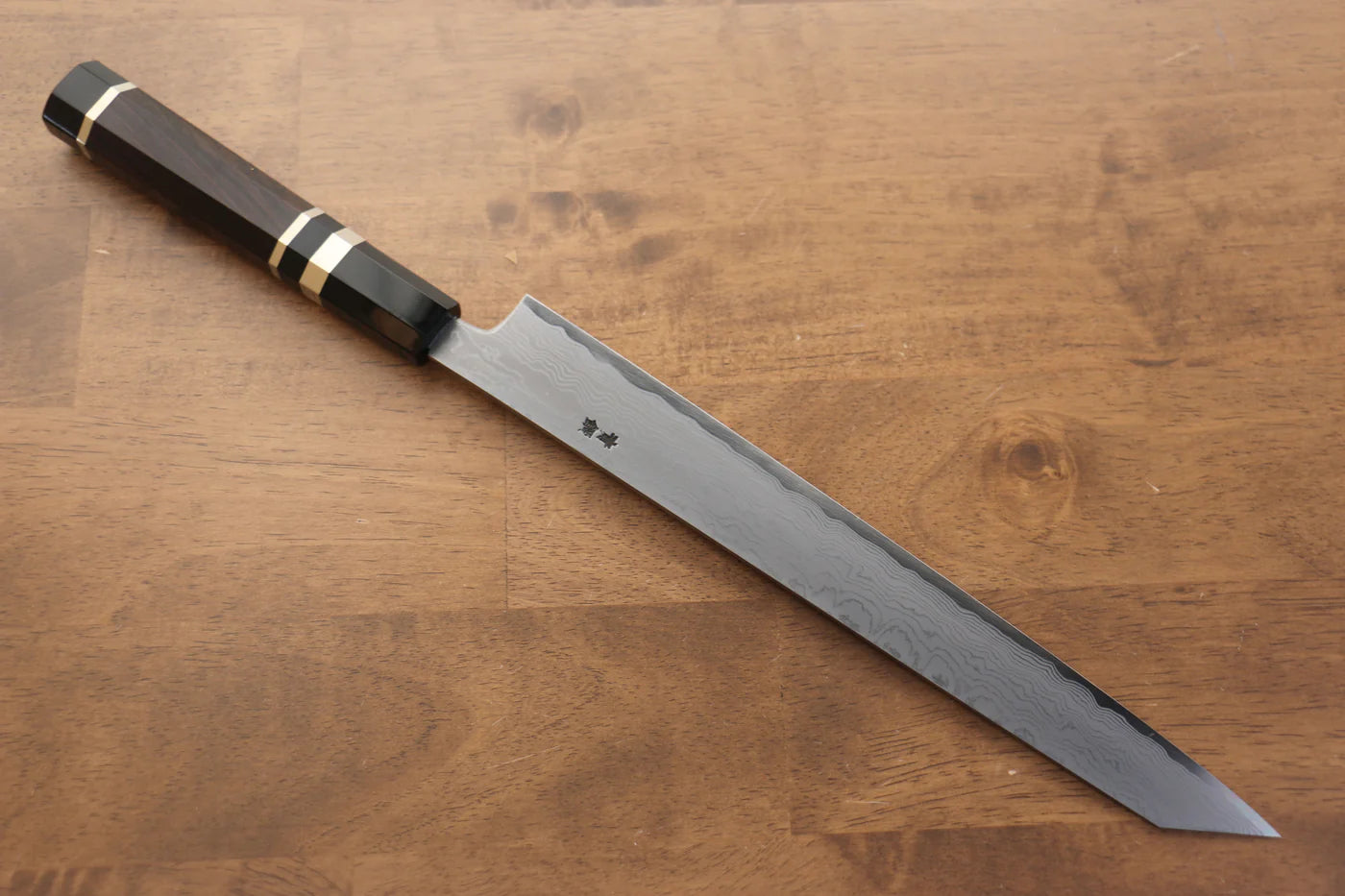 Jikko Blue Steel (บลูสตีล) ดามัสกัส มีด Kiritsuke Sujihiki มีดทำครัวญี่ปุ่น 270mm ด้ามไม้มะเกลือ (ประดับห่วงคู่)