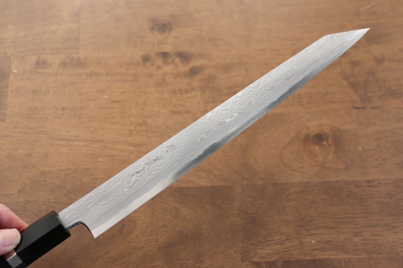 Jikko Blue Steel (บลูสตีล) ดามัสกัส มีด Kiritsuke Sujihiki มีดทำครัวญี่ปุ่น 270mm ด้ามไม้มะเกลือ (ประดับห่วงคู่)