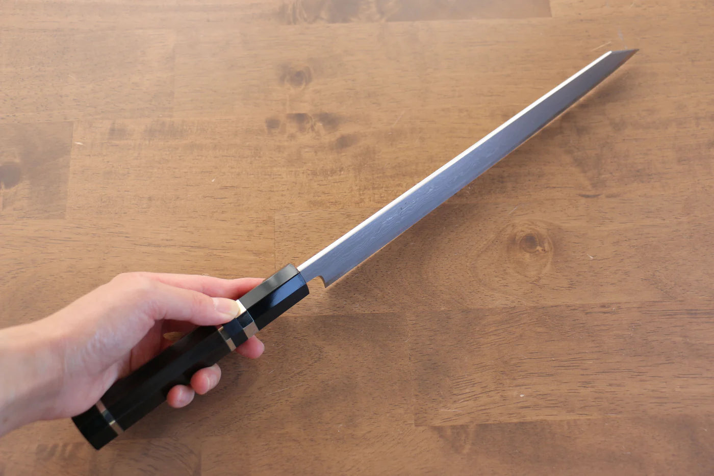 Jikko Blue Steel (บลูสตีล) ดามัสกัส มีด Kiritsuke Sujihiki มีดทำครัวญี่ปุ่น 270mm ด้ามไม้มะเกลือ (ประดับห่วงคู่)