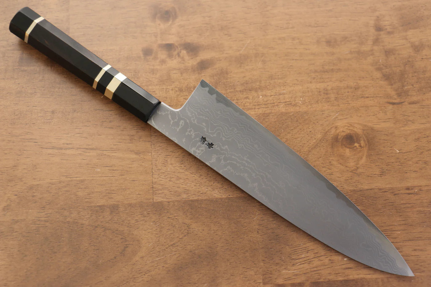 Jikko Blue Steel (บลูสตีล) ดามัสกัส มีดกิวโตะ Gyuto มีดทำครัวญี่ปุ่น 210mm ด้ามไม้มะเกลือ (ประดับห่วงคู่)