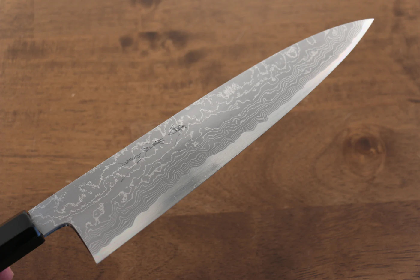Jikko Blue Steel (บลูสตีล) ดามัสกัส มีดกิวโตะ Gyuto มีดทำครัวญี่ปุ่น 210mm ด้ามไม้มะเกลือ (ประดับห่วงคู่)